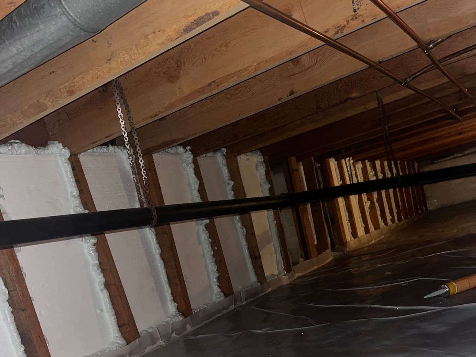 Rim joist sealed, barrier down